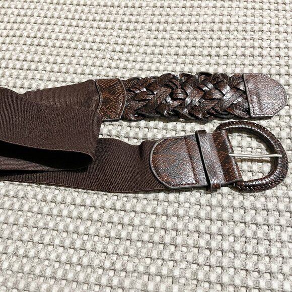 Chico’s Wide Brown Stretch Braided Belt M/L   EUC - Picture 2 of 6